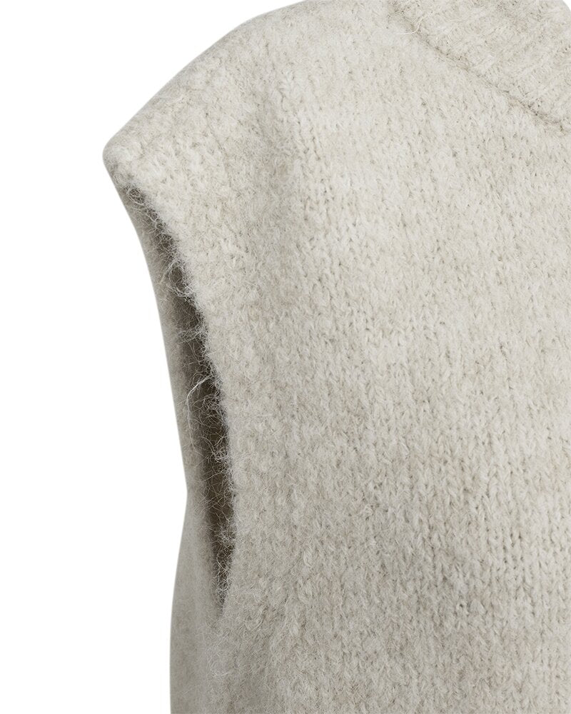 Freequent Stickad Väst med Tryckknappar FQGrslulu Beige