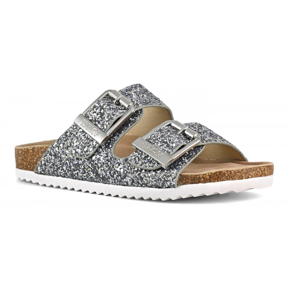 Glittrande sandalspännen i metall Silver