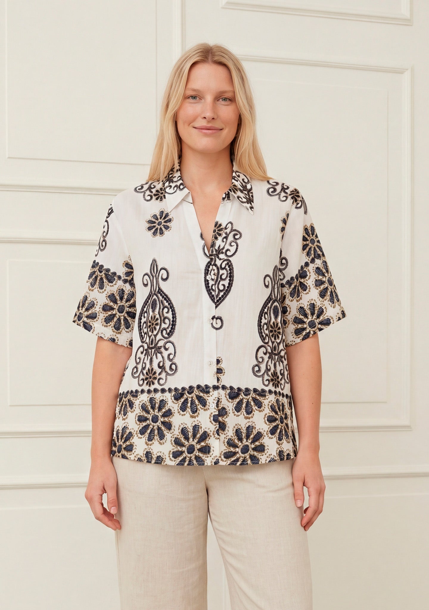 I SAY Ane Kortärmad Skjorta Summer Border Print