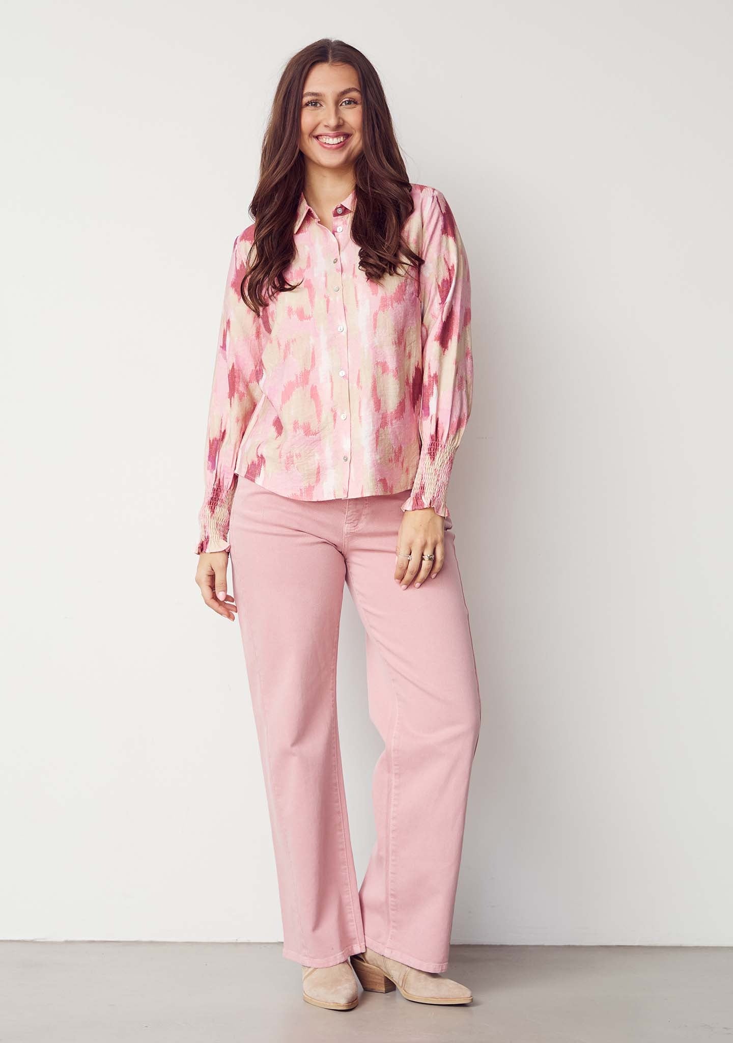 I SAY Ane Skjorta med Smockdetaljer Rose Dream
