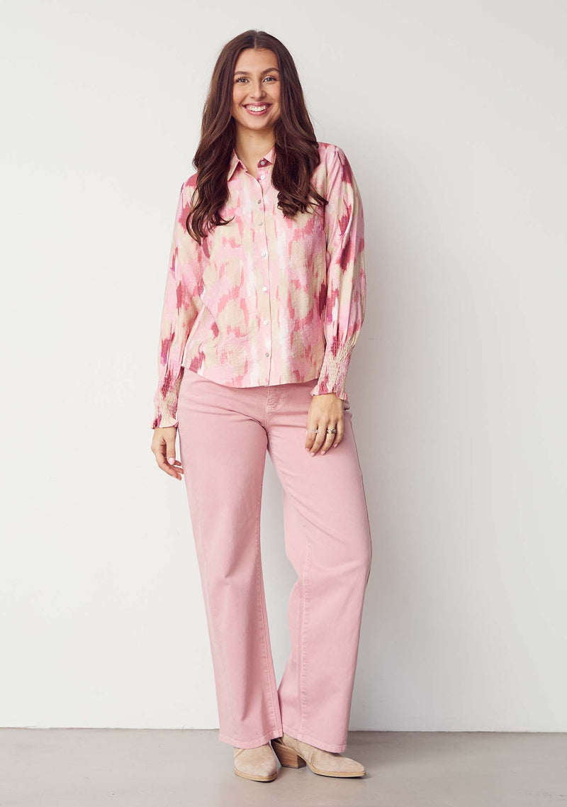 I SAY Ane Skjorta med Smockdetaljer Rose Dream