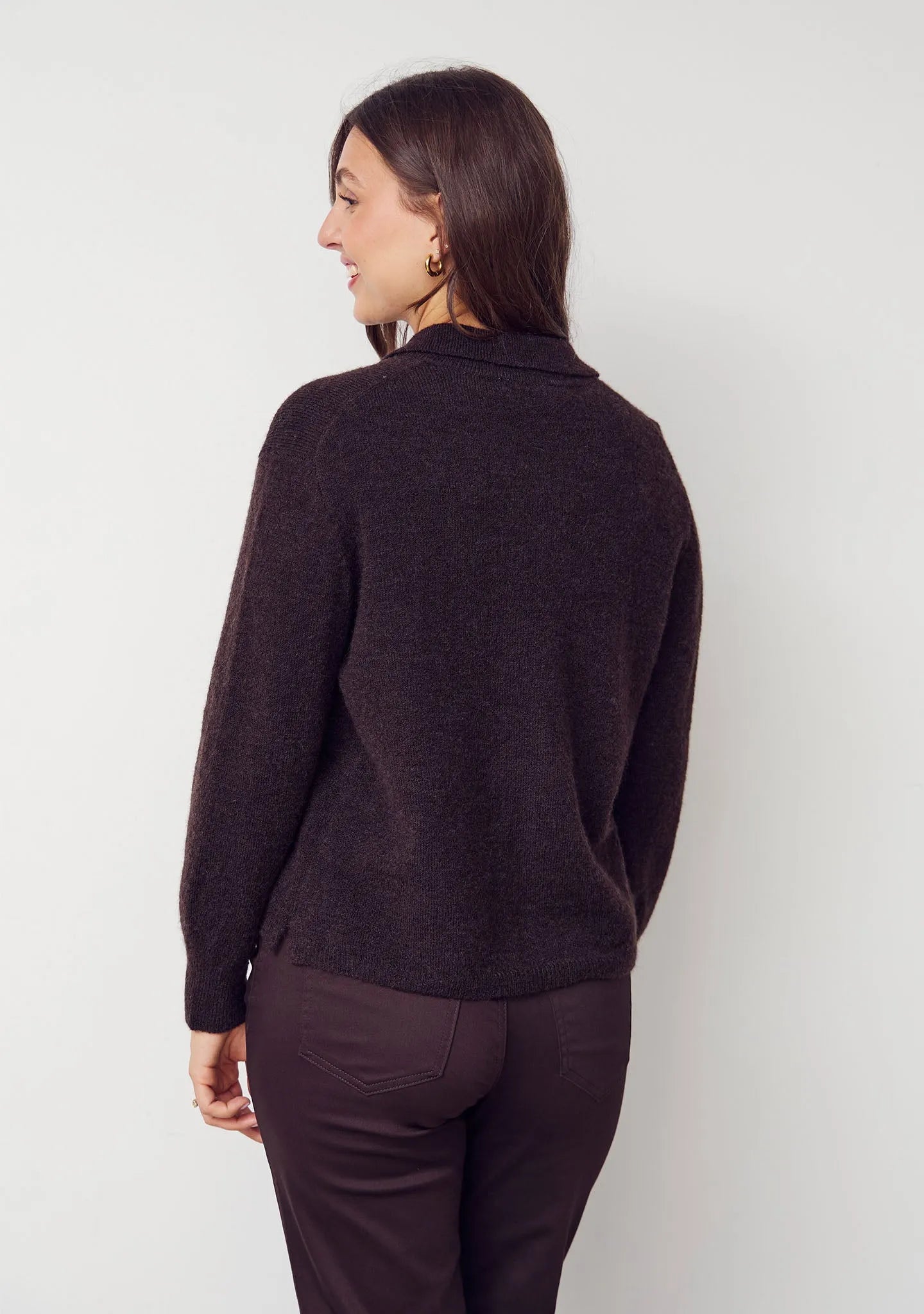 I SAY Anna Colar Cardigan Mörkbrun