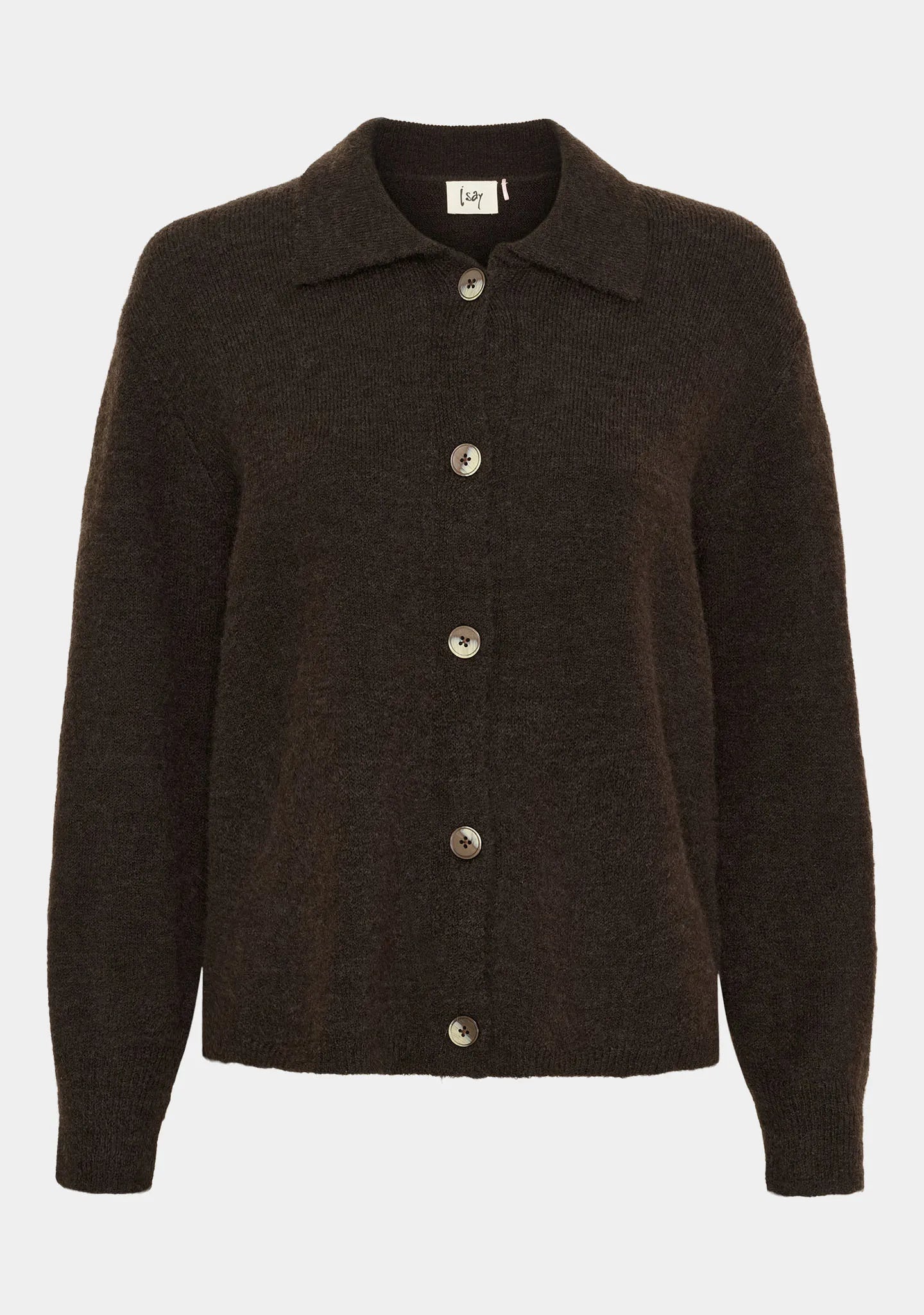 I SAY Anna Colar Cardigan Mörkbrun
