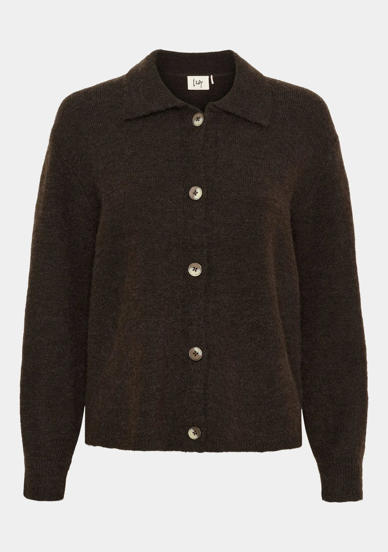 I SAY Anna Colar Cardigan Mörkbrun