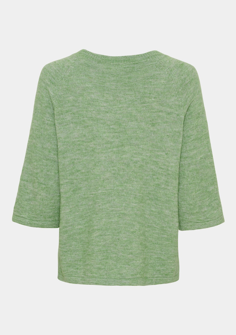 I SAY Anna s/s V-Neck Kortärmad Stickad Tröja Grön