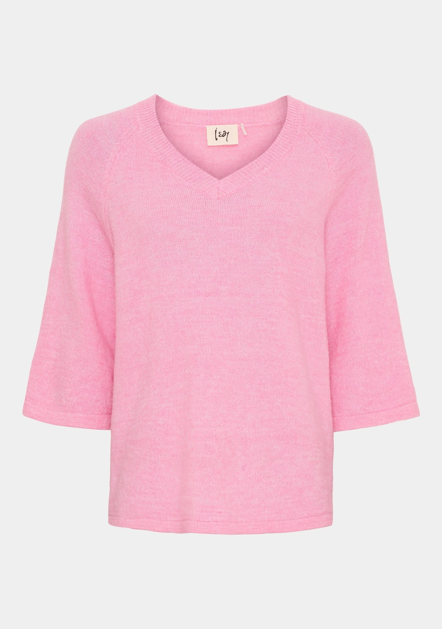 I SAY Anna s/s V-Neck Kortärmad Stickad Tröja Rosa