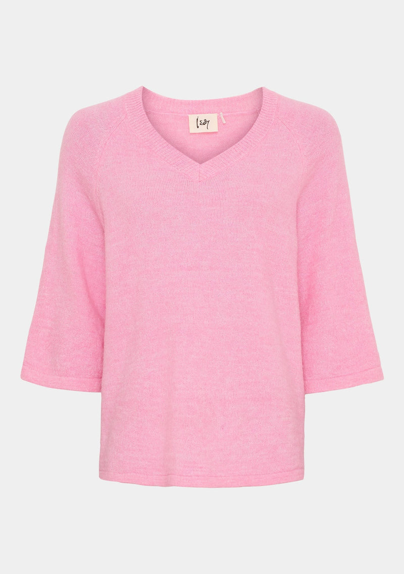 I SAY Anna s/s V-Neck Kortärmad Stickad Tröja Rosa