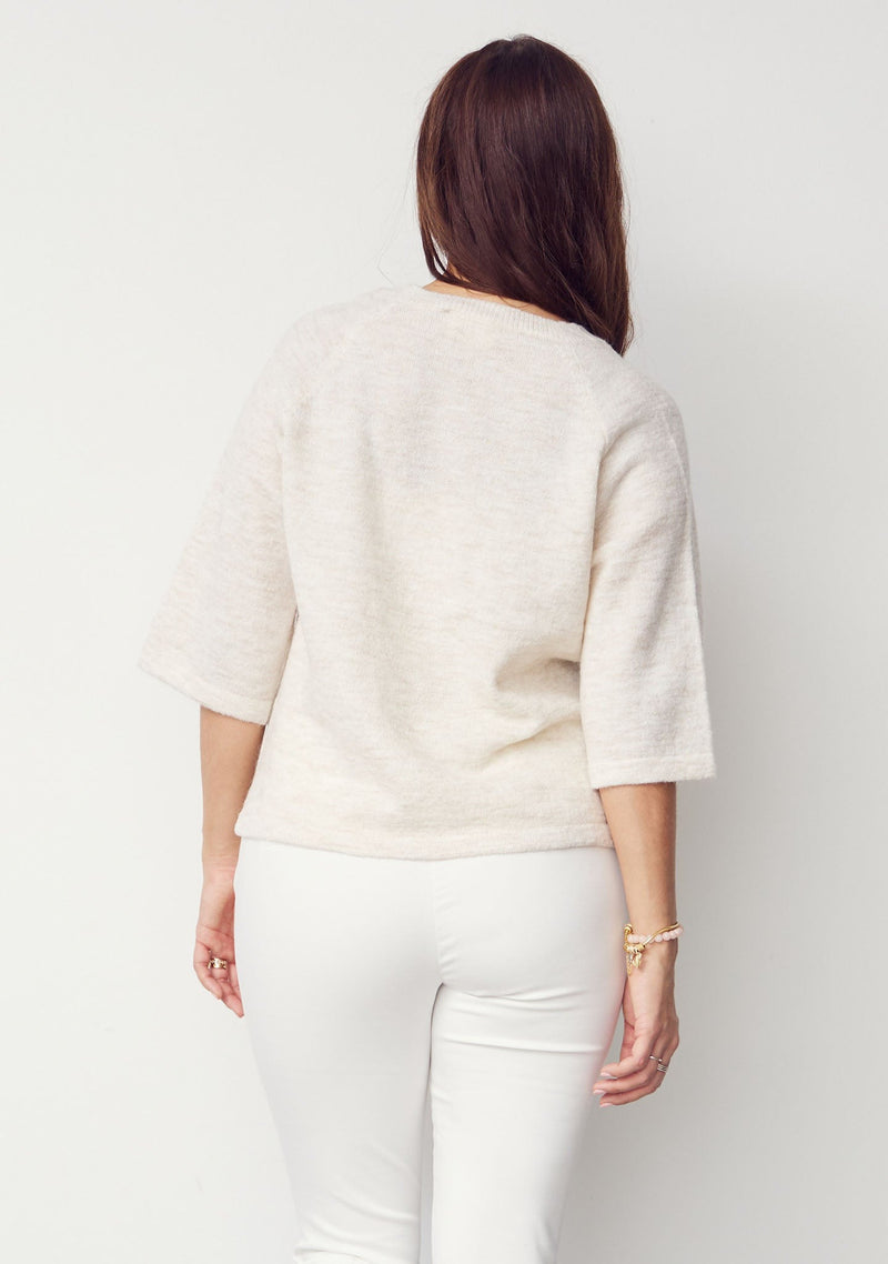 I SAY Anna s/s V-Neck Kortärmad Stickad Tröja Vit