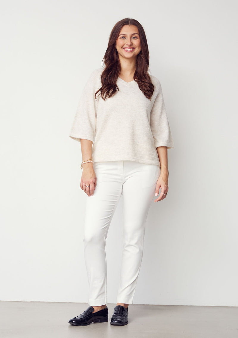 I SAY Anna s/s V-Neck Kortärmad Stickad Tröja Vit