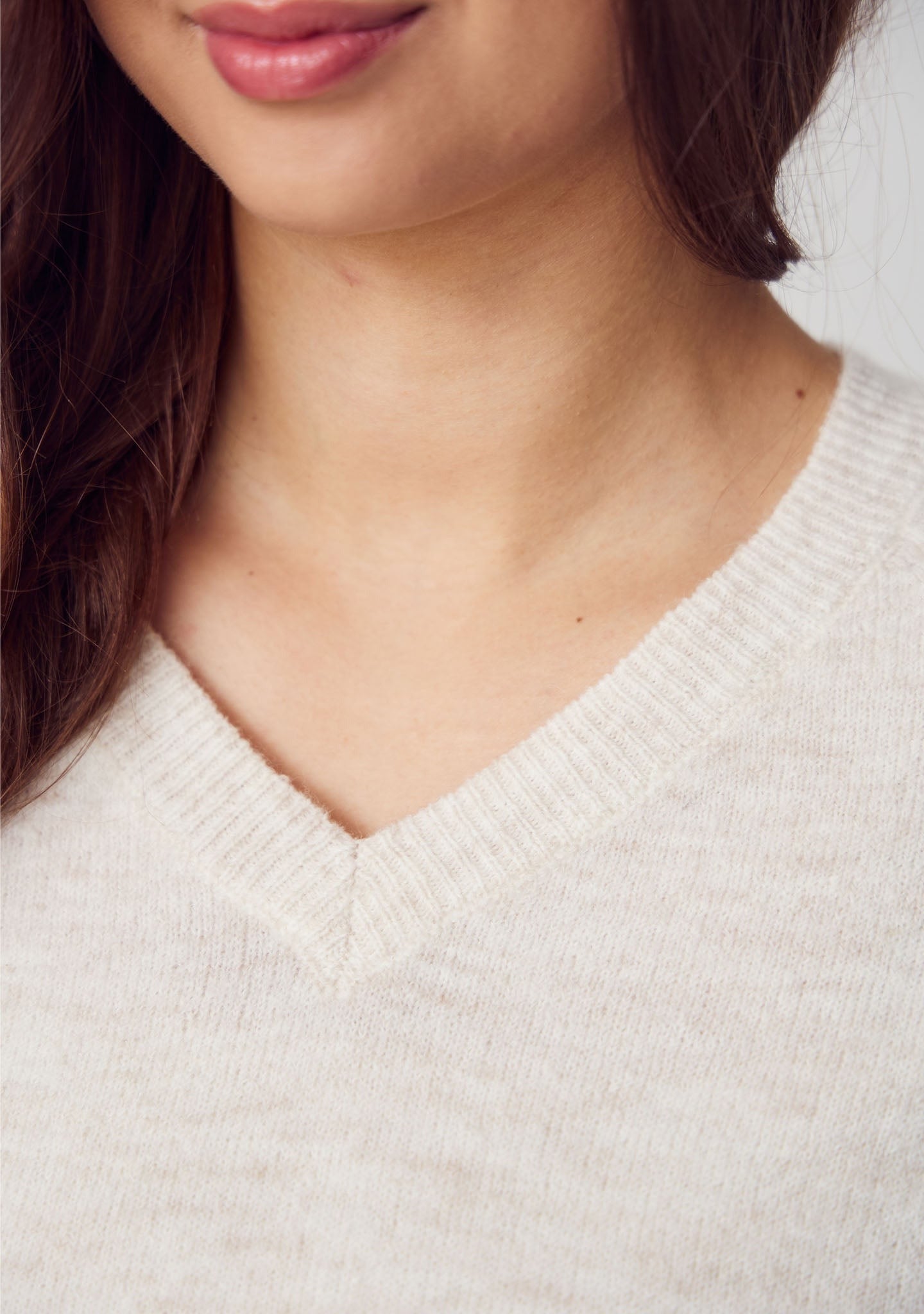 I SAY Anna s/s V-Neck Kortärmad Stickad Tröja Vit