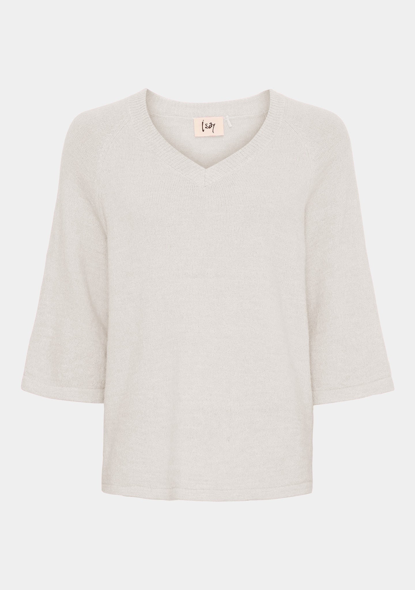 I SAY Anna s/s V-Neck Kortärmad Stickad Tröja Vit