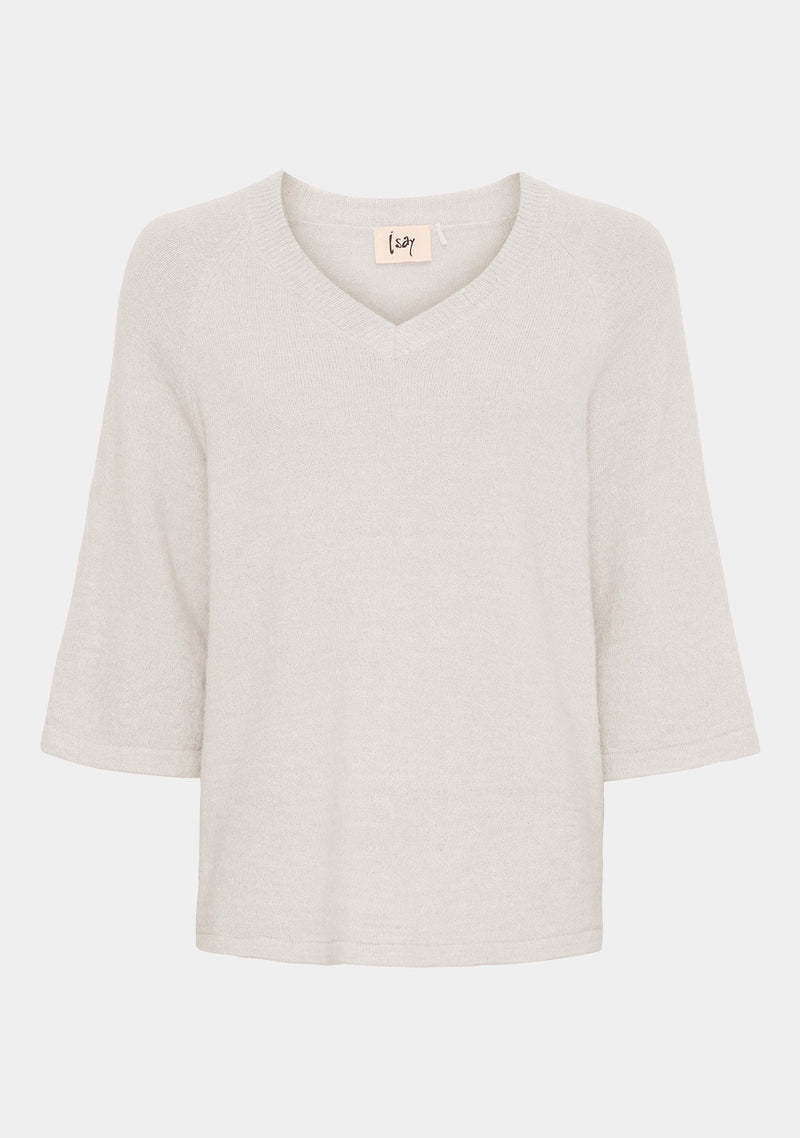I SAY Anna s/s V-Neck Kortärmad Stickad Tröja Vit