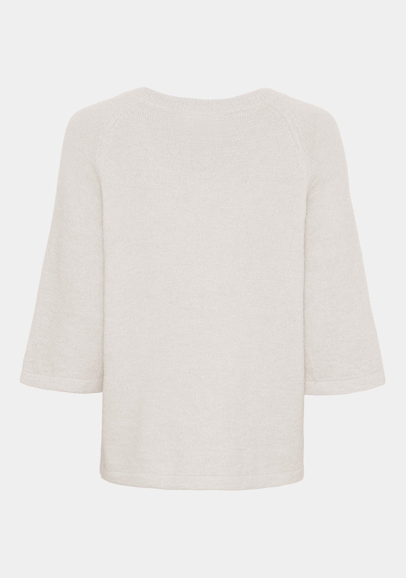I SAY Anna s/s V-Neck Kortärmad Stickad Tröja Vit