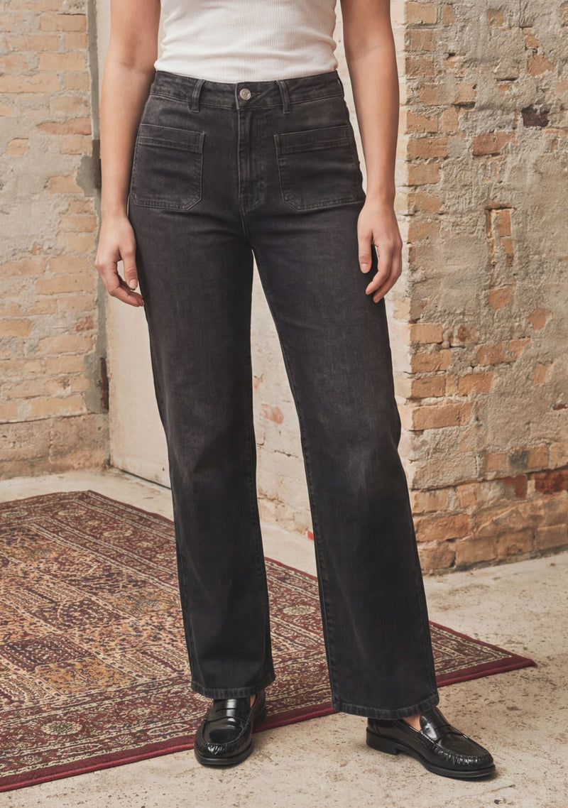 I SAY Bologna Wide Jeans med Fyrkantsfickor Tvättad Grå