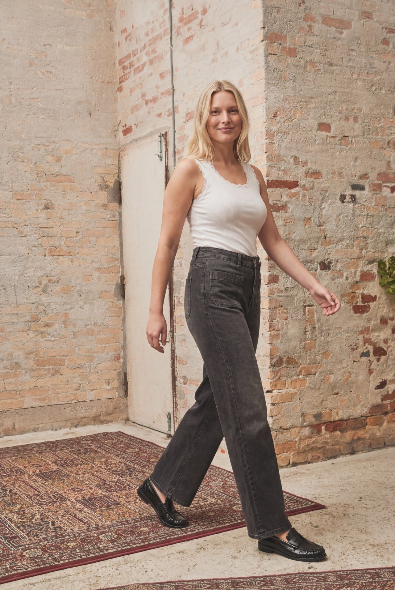 I SAY Bologna Wide Jeans med Fyrkantsfickor Tvättad Grå