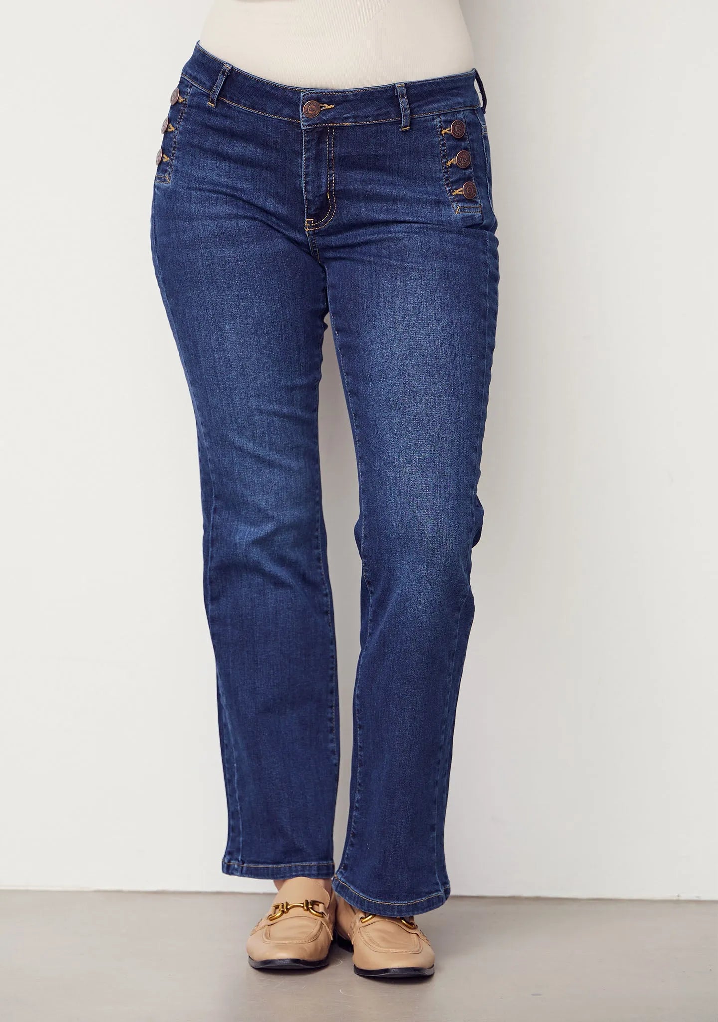 I SAY Como Flare Jeans Med Knappar Dark Denim