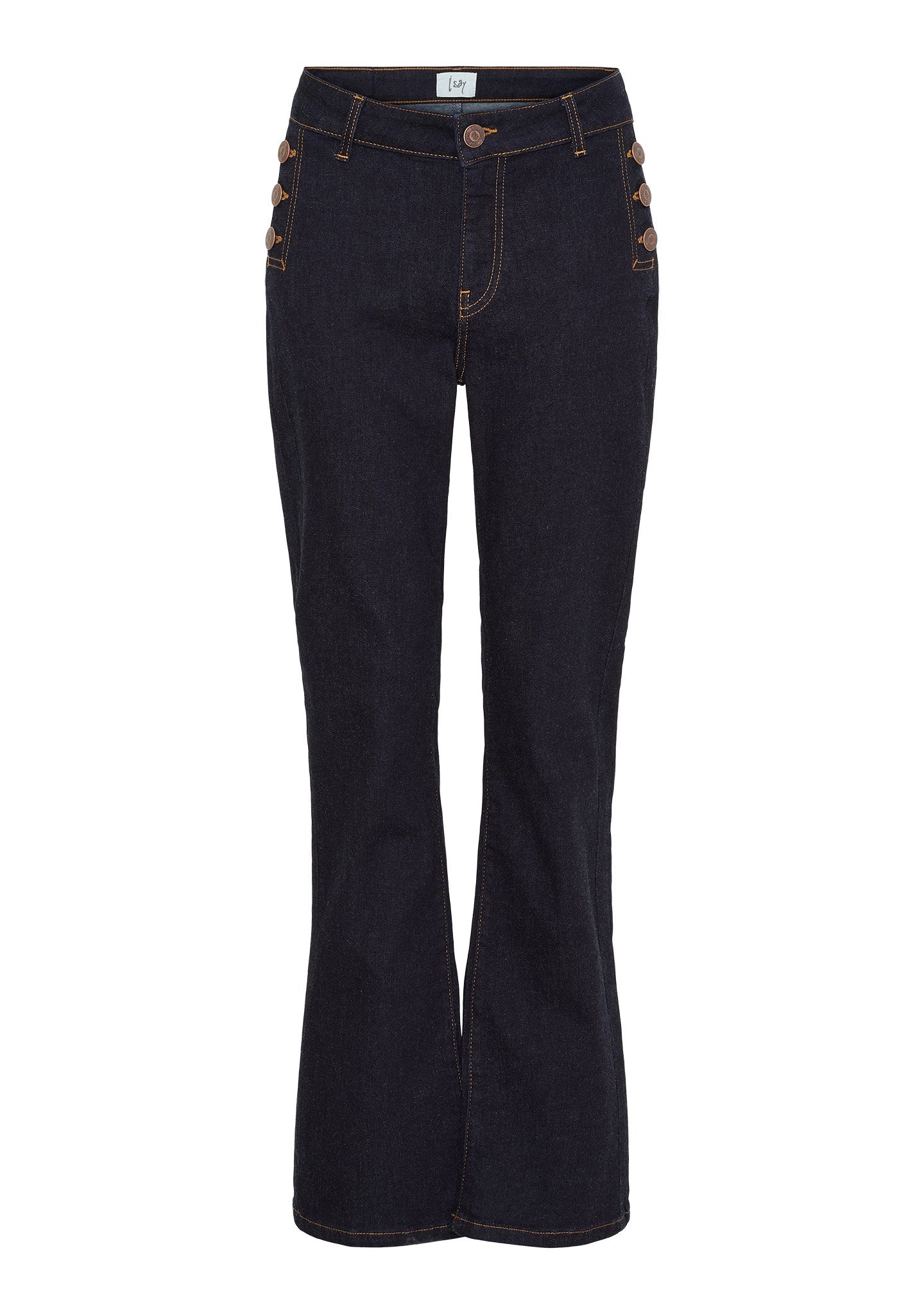 I SAY Como Flare Jeans med Knappdetaljer Otvättad Denim