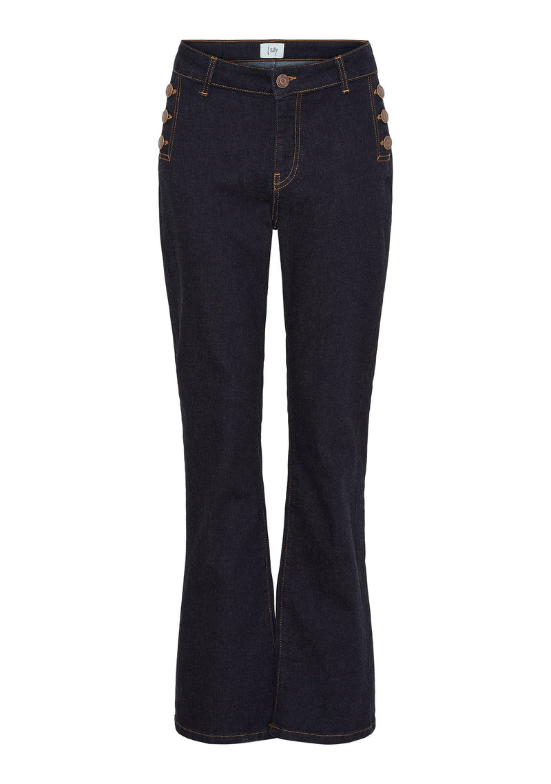 I SAY Como Flare Jeans med Knappdetaljer Otvättad Denim
