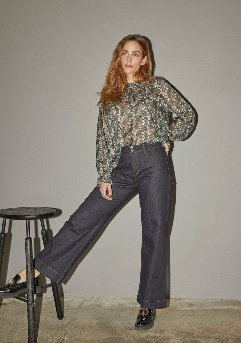I SAY Como Raka Jeans med Hög Midja Otvättad Denim
