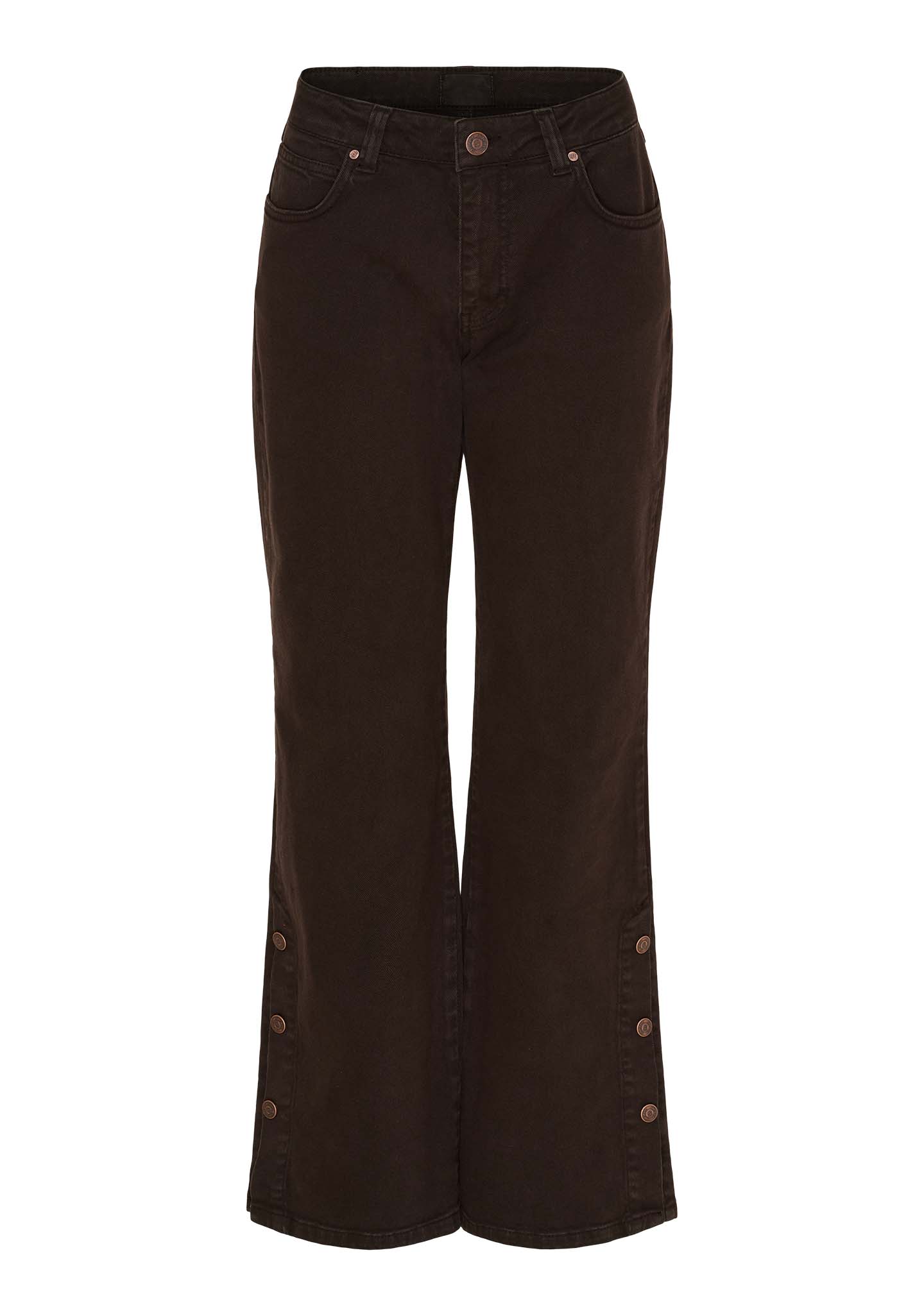 I SAY Como Twill Flare Byxa med Knappdetalj Mörkbrun