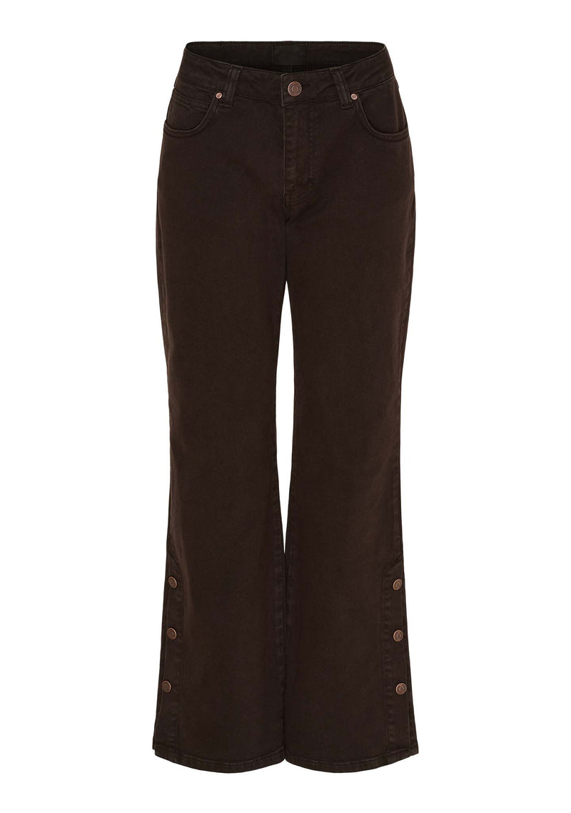 I SAY Como Twill Flare Byxa med Knappdetalj Mörkbrun
