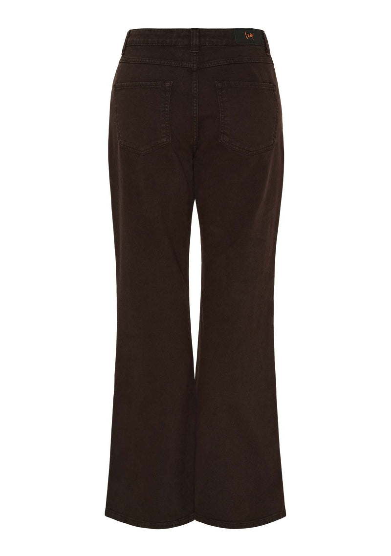 I SAY Como Twill Flare Byxa med Knappdetalj Mörkbrun