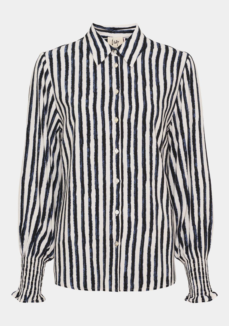 I SAY Gyta Smock Randig Skjorta Creamy w/Black