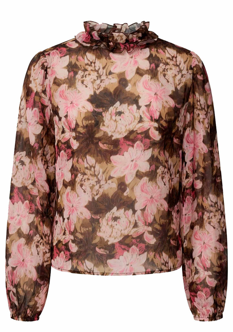 I SAY Vibse Mönstrad Blus med Volanghals Blommig