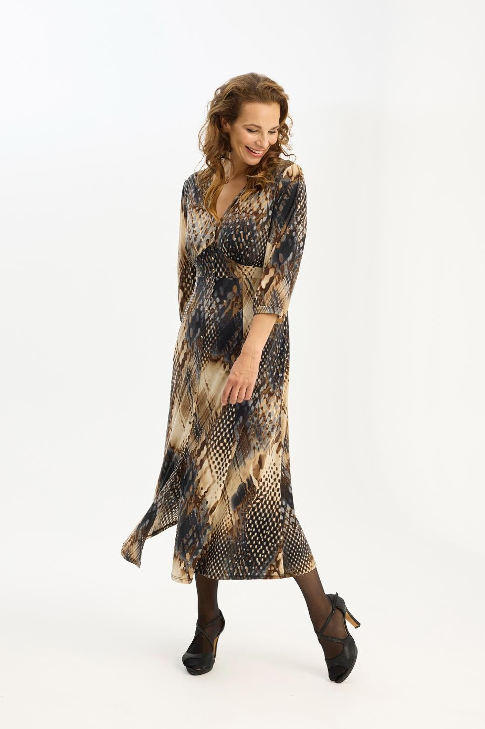 IN FRONT Knappknäppning klänning Cassis Brun