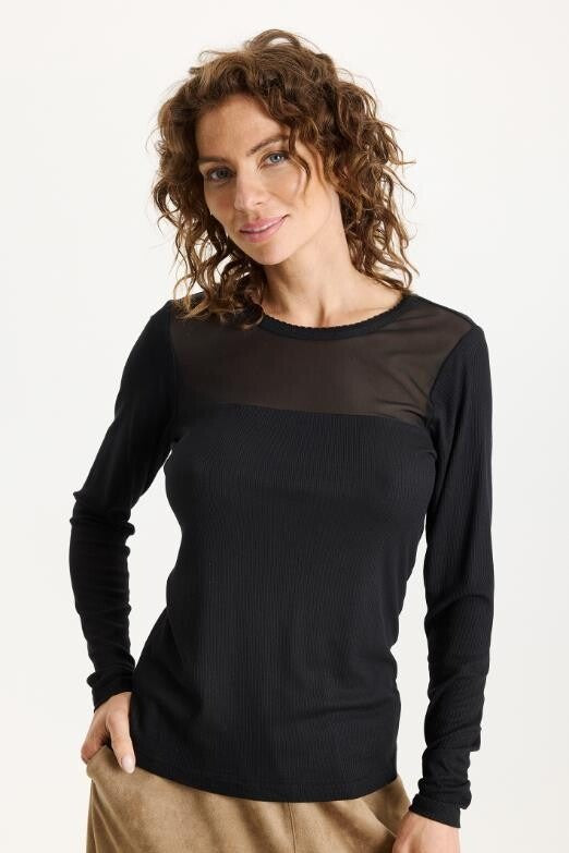 IN FRONT Mesh Panel Top Yvonne Svart