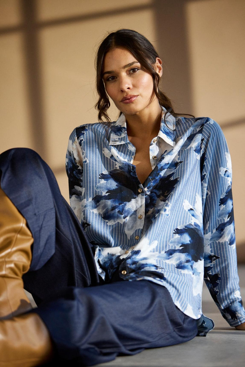 IN Front Blommönster Skjorta Ofelia Blå