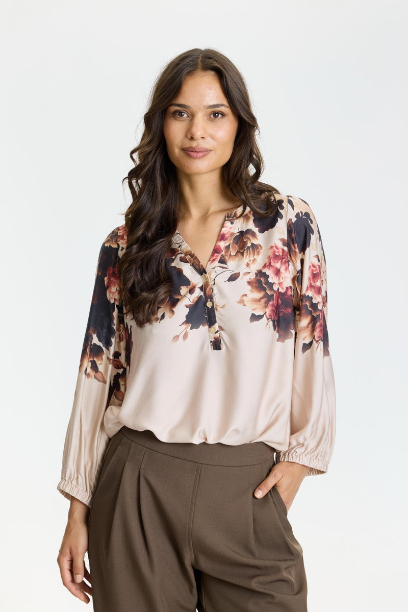 IN Front Freecia Blommig Blus Beige