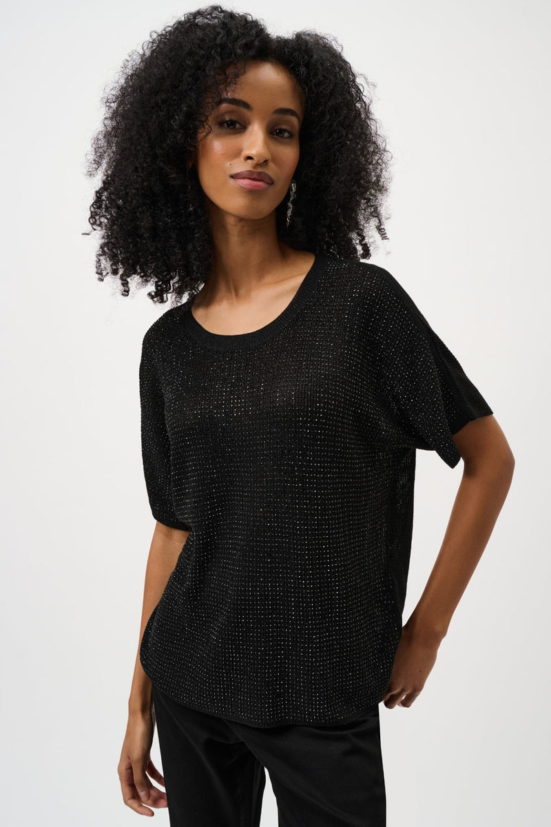 Joseph Ribkoff Glittrig Stickad T-shirt med Strass Svart