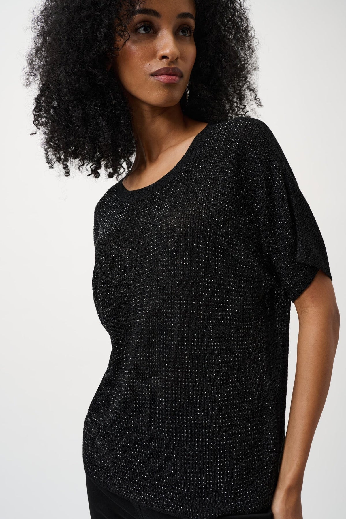 Joseph Ribkoff Glittrig Stickad T-shirt med Strass Svart