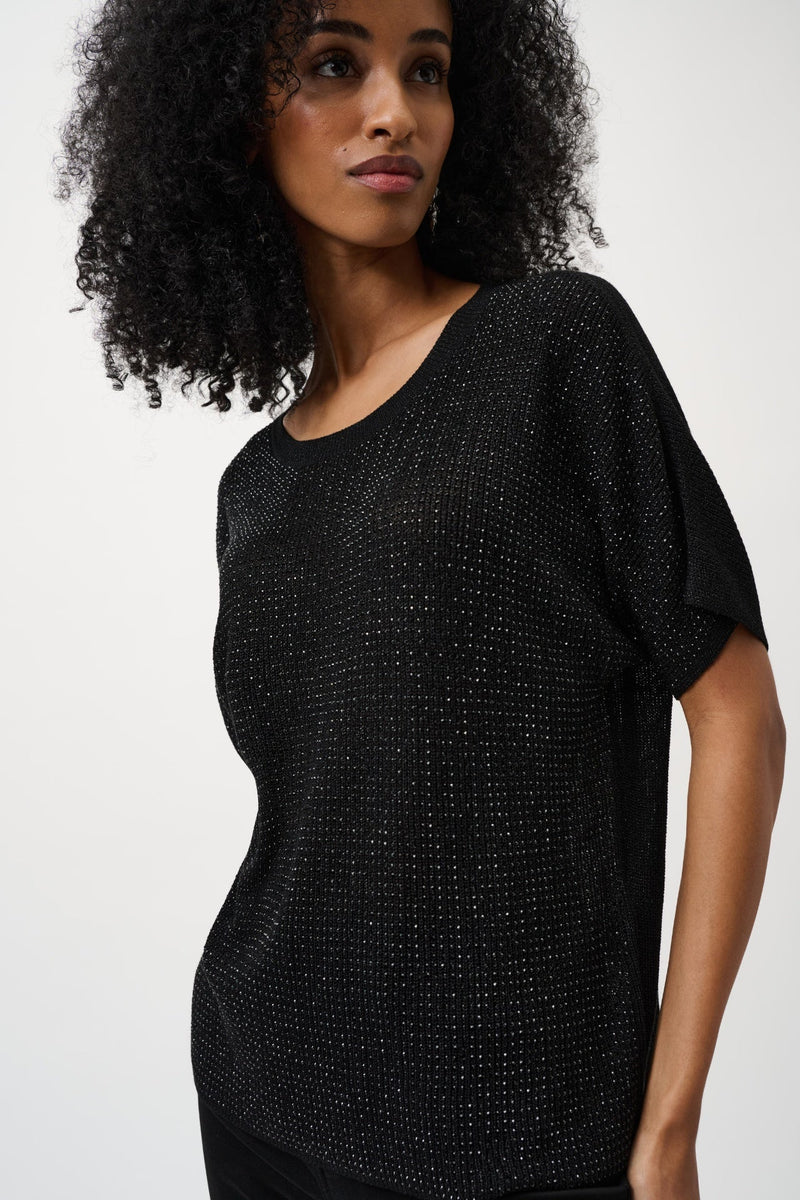 Joseph Ribkoff Glittrig Stickad T-shirt med Strass Svart
