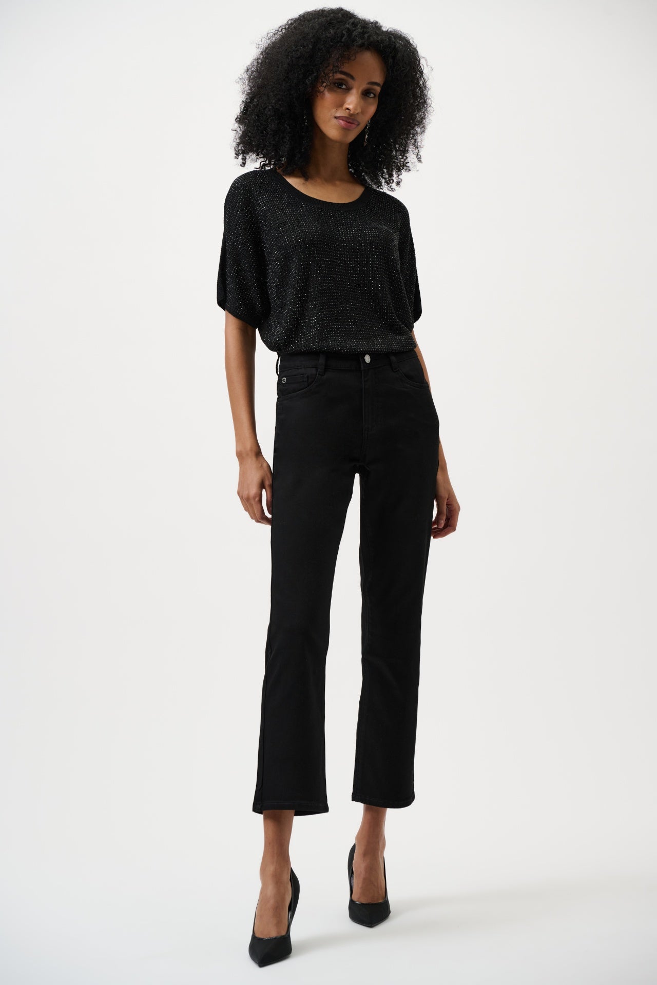 Joseph Ribkoff Glittrig Stickad T-shirt med Strass Svart