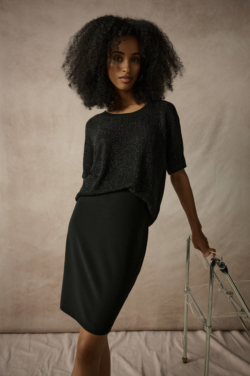 Joseph Ribkoff Glittrig Stickad T-shirt med Strass Svart