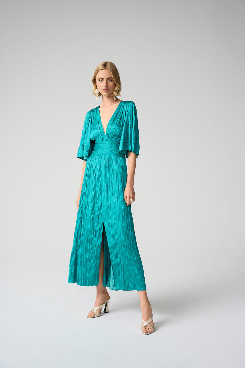Joseph Ribkoff Plisserad Satin­klänning i fit & flare-modell Oceanic