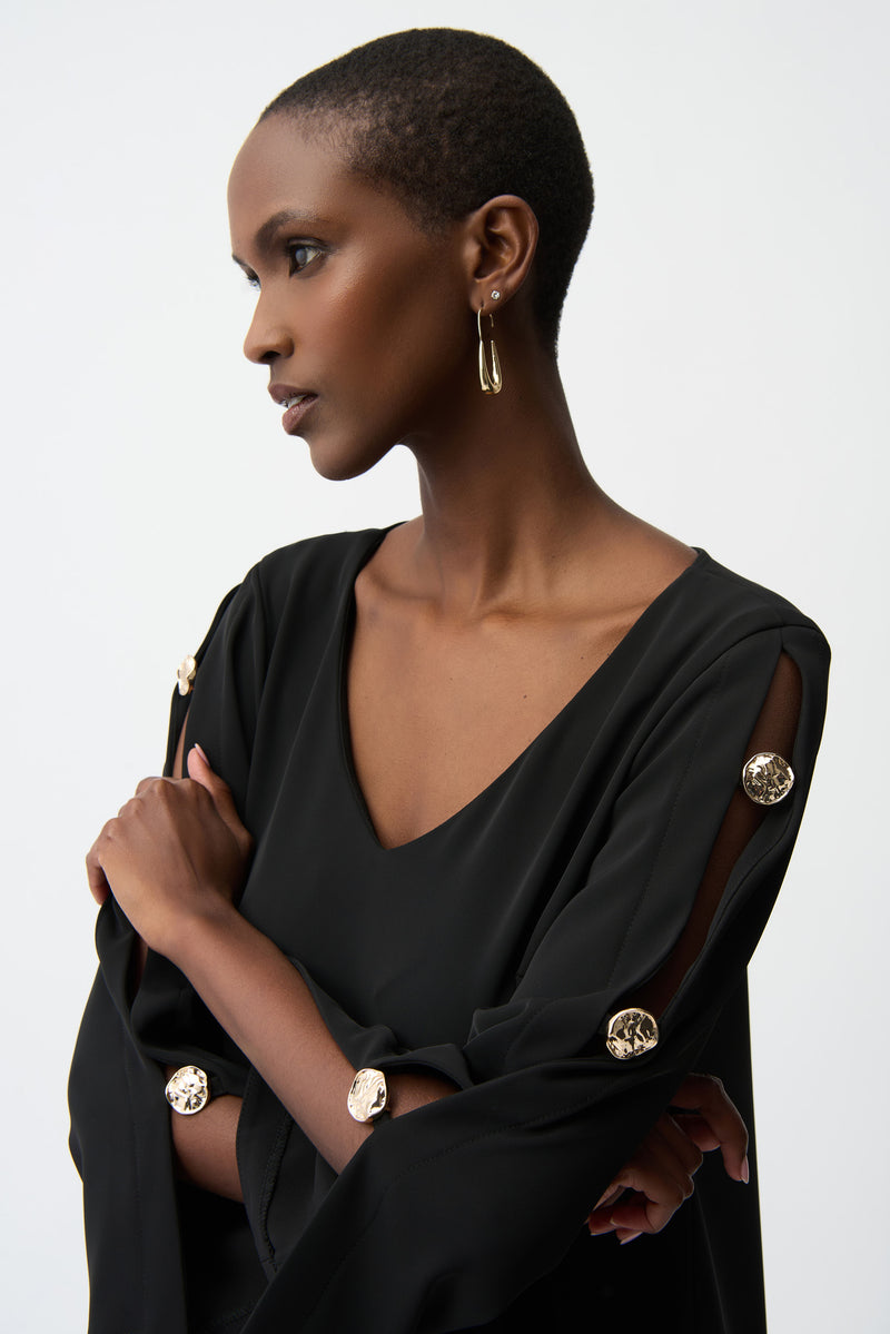 Joseph Ribkoff Trapezklänning med Ärmslitsar och Gulddetaljer Svart