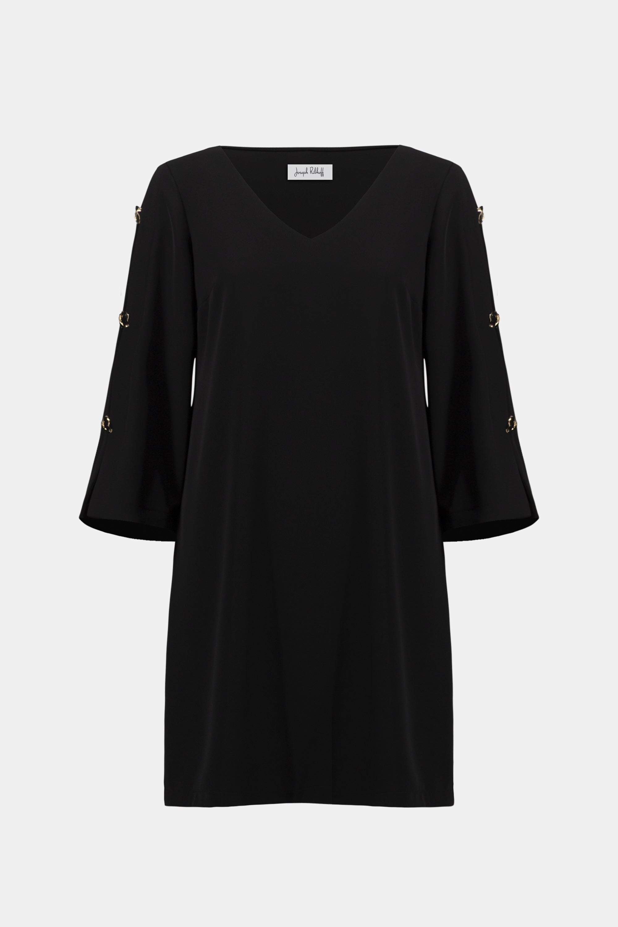 Joseph Ribkoff Trapezklänning med Ärmslitsar och Gulddetaljer Svart