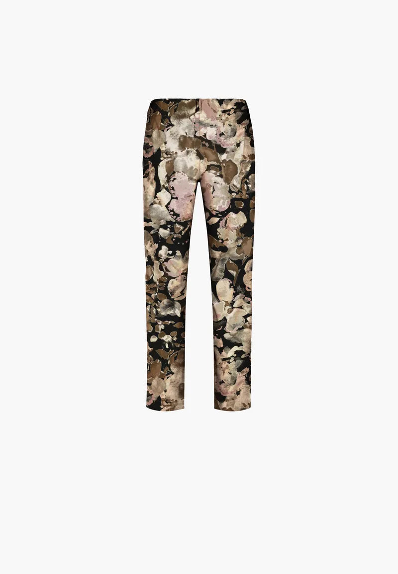 LAURIE Byxor Taylor Regular Korta Black Flower Print