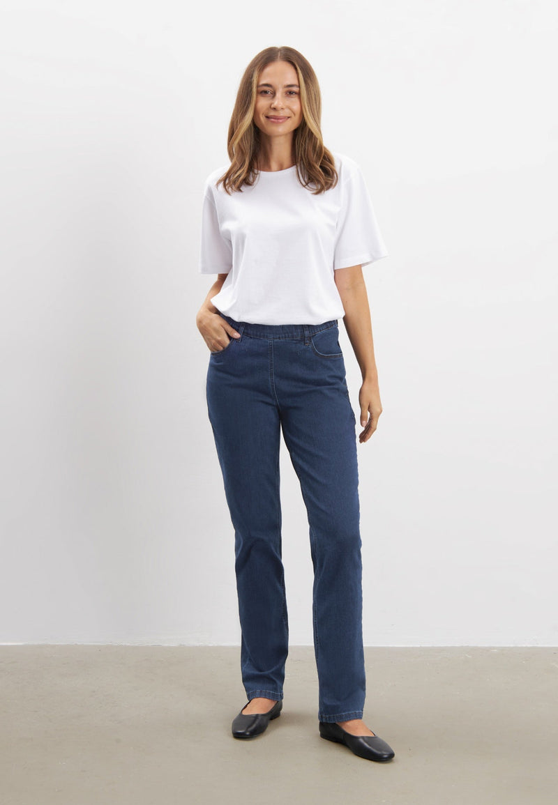 LAURIE Kelly Regular Mörkblå Denimbyxa med Elastisk Midja