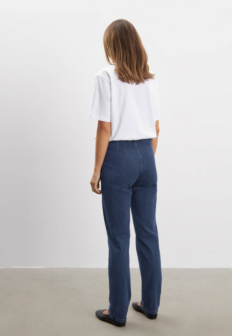 LAURIE Kelly Regular Mörkblå Denimbyxa med Elastisk Midja