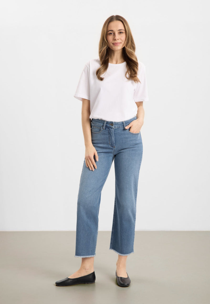 LauRie Byxor Amelia Raw Straight Cropped Washed Blue Denim