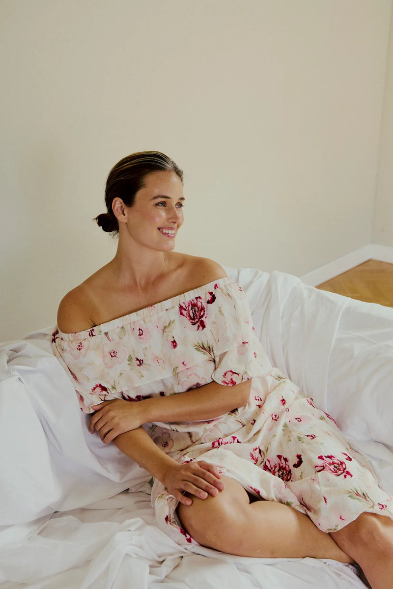 FreeQuent Blus med Volangkrage Maise Vit-Rosa