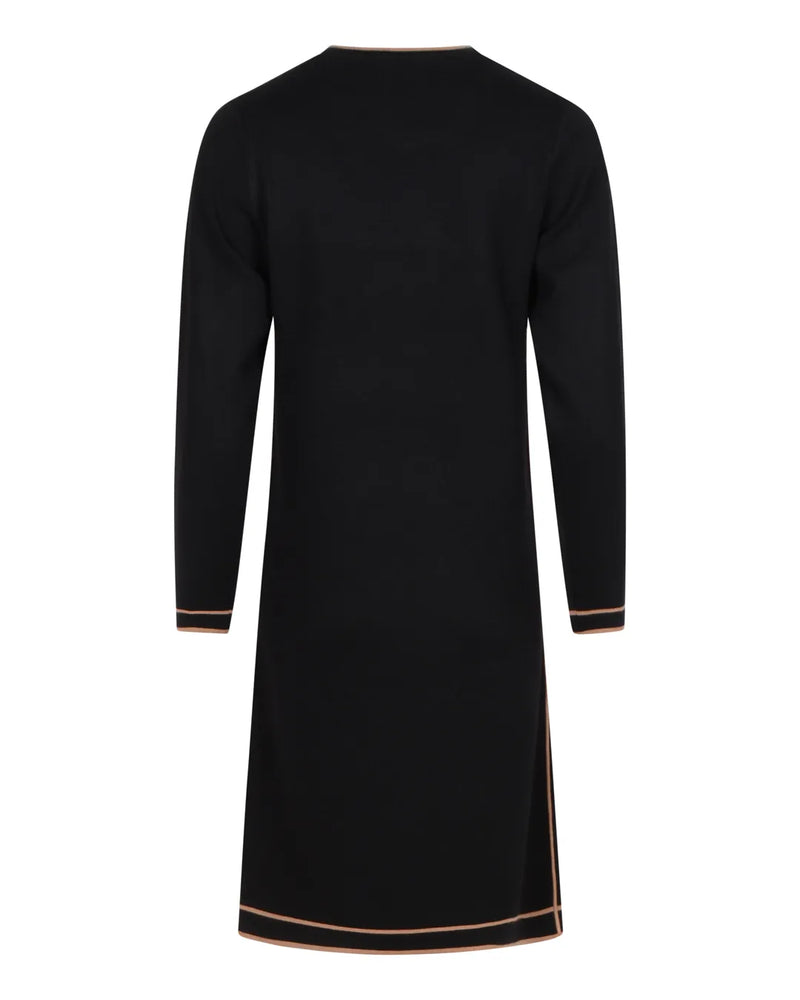 MICHA Klänning stickad rak med fickor Svart/Konjak