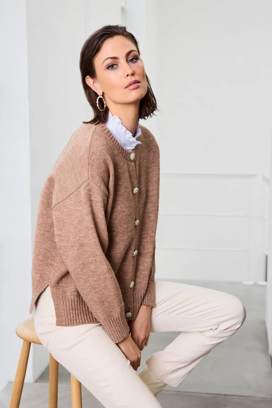 MICHA Stickad Kofta Basic Cosy Rosa