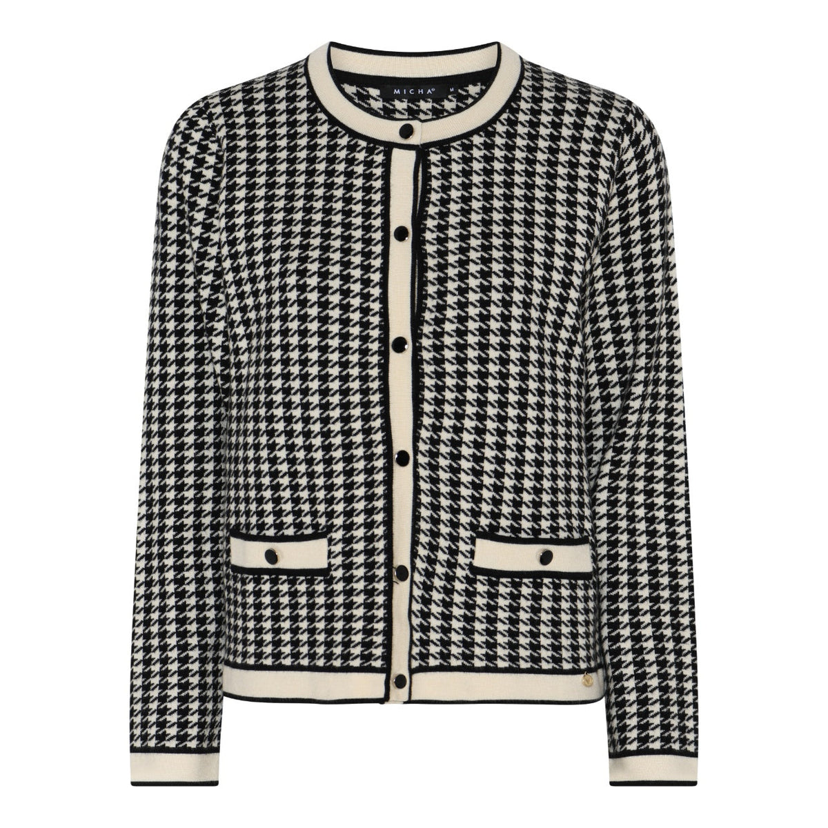 Micha Houndstooth Stickad Kofta Svart/Off-White