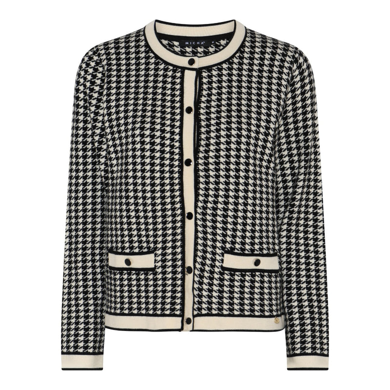 Micha Houndstooth Stickad Kofta Svart/Off-White