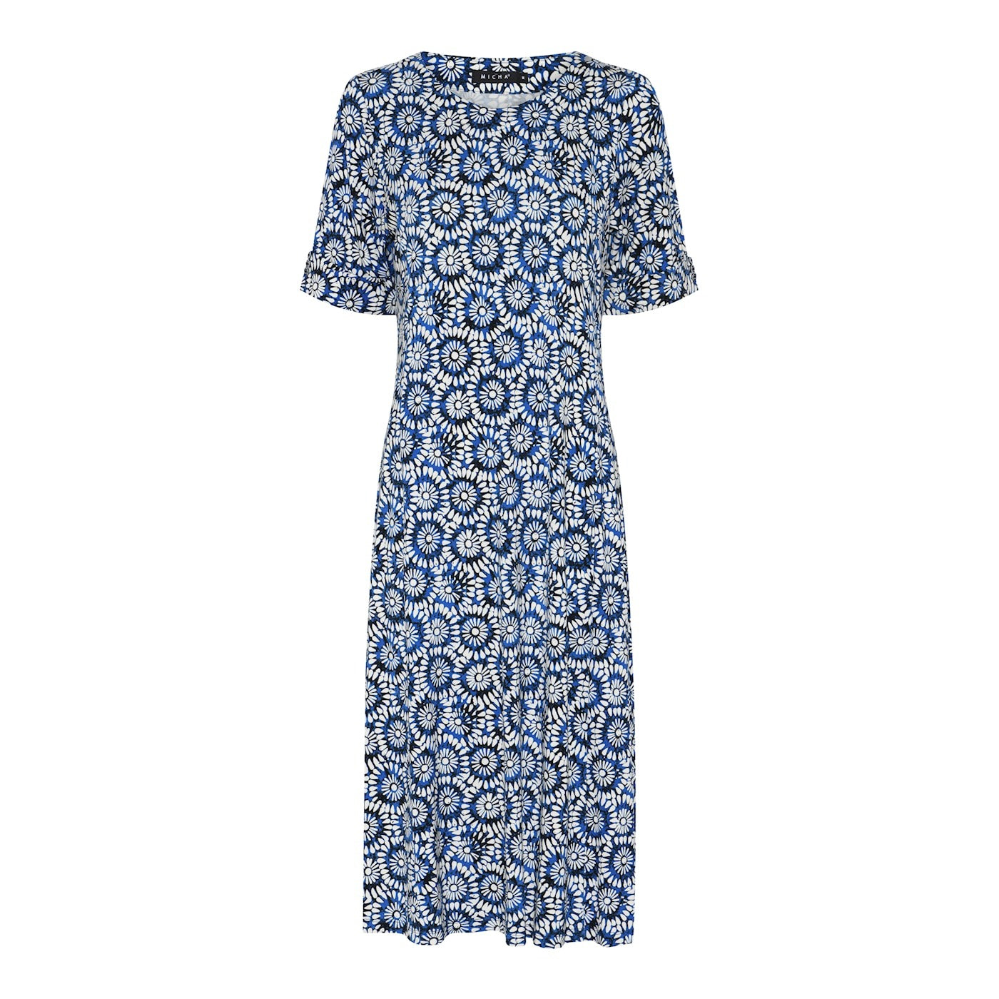 Micha Mönstrad Midiklänning med Korta Ärmar Blå
